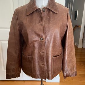 NWT Eddie Bauer Genuine Leather jacket in choc Brown size M